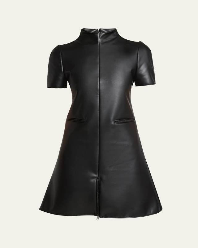 Pleather Stand Collar Mini Dress